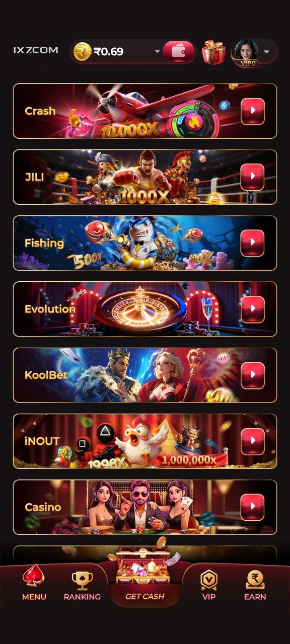 IX7 Game mobile app homepage screenshot